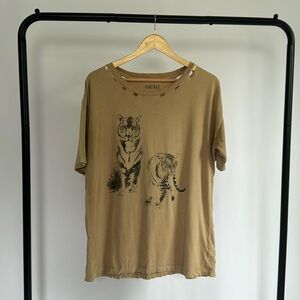 Tan Tiger Print Distressed Oversized Short Sleeved T-Shirt | Take Me to a Show